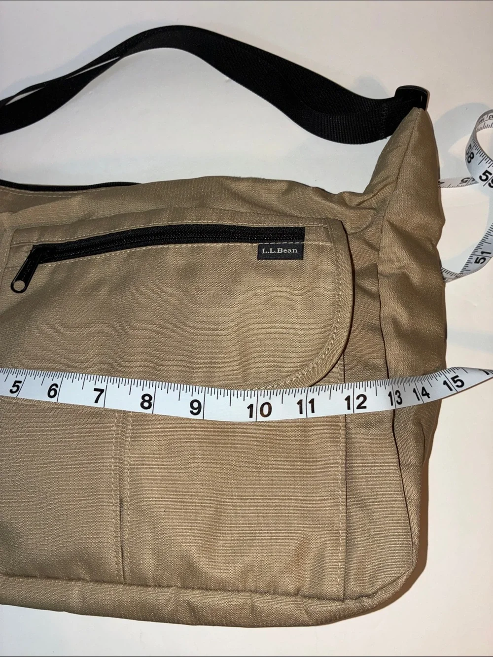 L.L. Bean Tan Nylon Crossbody Messenger Bag with Black Strap
